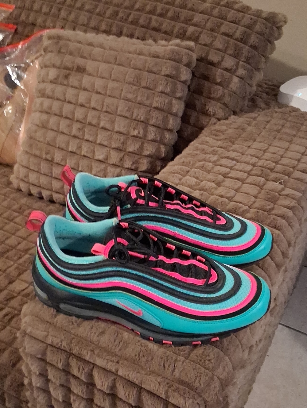 Nike teal & hot pink Air Max 97 sneakers